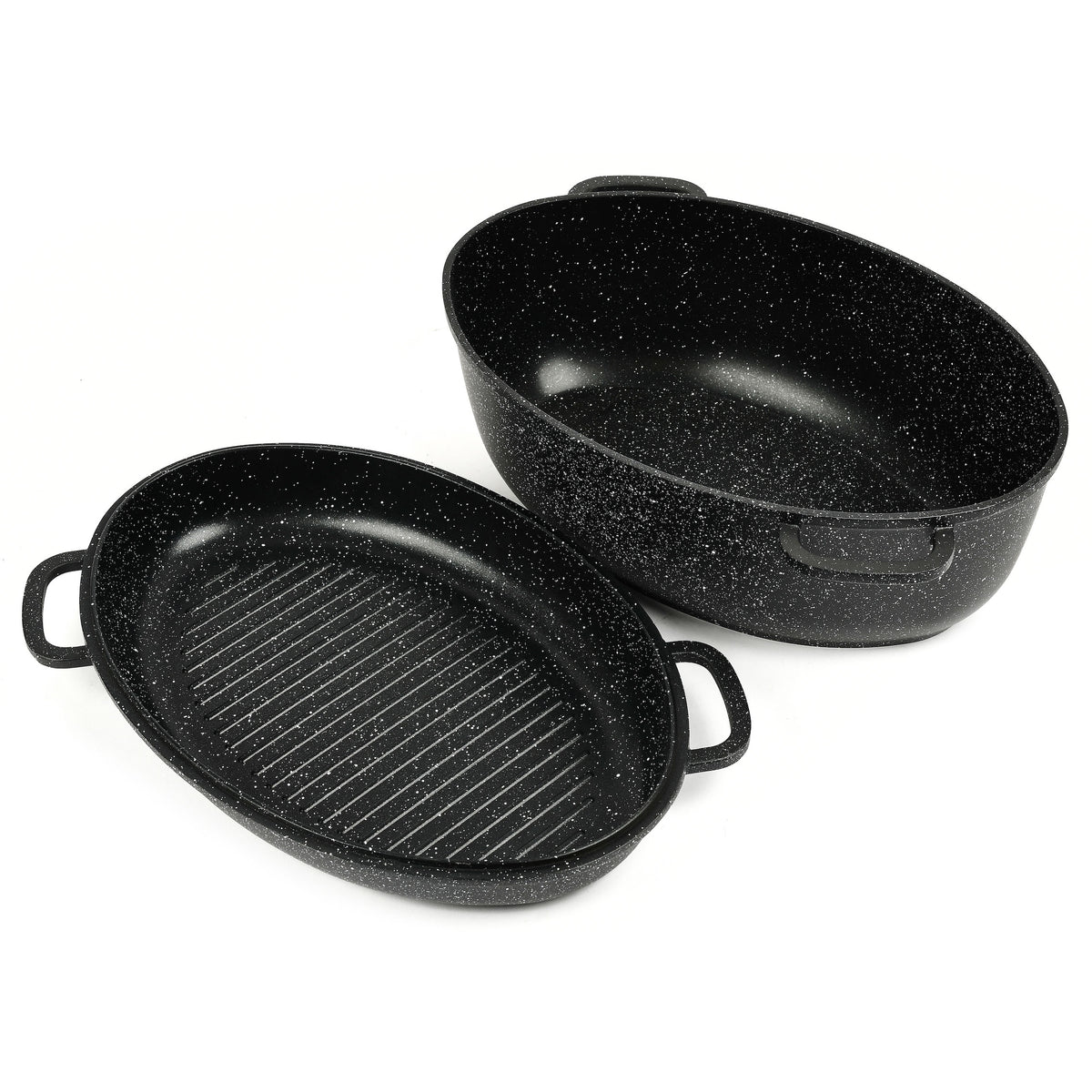 Cocotte Ovale 31cm Blanche/Noir En Fonte D’Aluminium Antiadhérente - Tous Feux Dont Induction