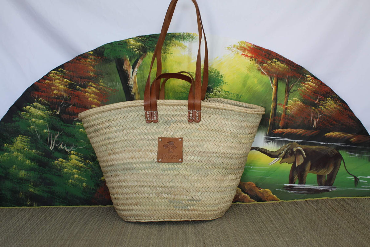 Bag DOUBLE Handles Short Long Leather Straw basket Tote market