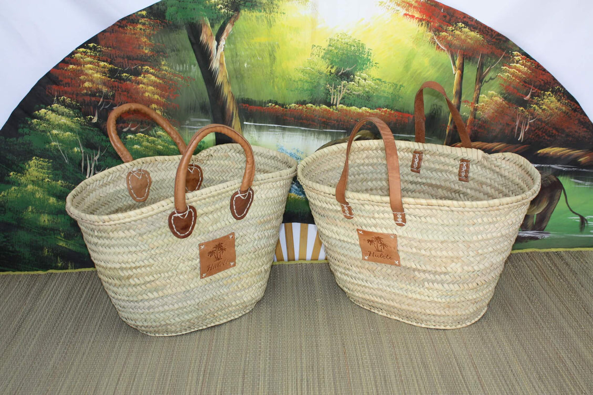 Panier de courses Paille Palmier Sac cabas de marché Anses cuir
