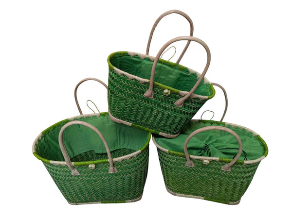 Panier Turquoise XXL de MADAGASCAR + Tissu Pochon - 3 tailles - Sac Cabas courses, marchés, plage