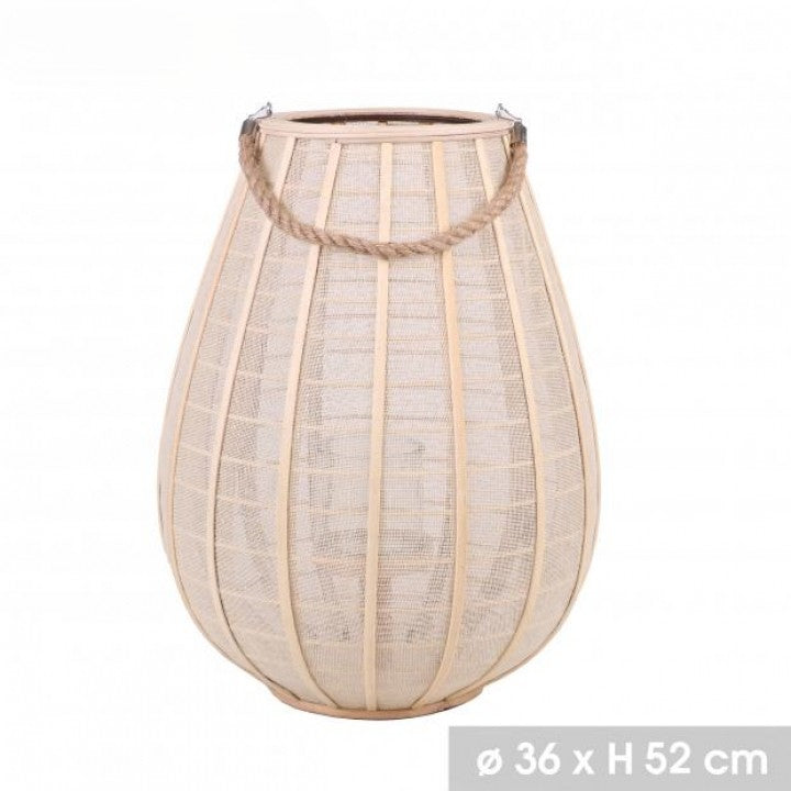 Grande Lanterne Kimo en bambou et tissu à poser en décoration naturelle osier rotin intérieur & extérieur