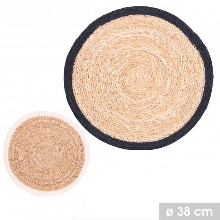 SET DE TABLE ROND Ø38cm - EN JUTE AVEC CONTOUR NOIR OU BEIGE -