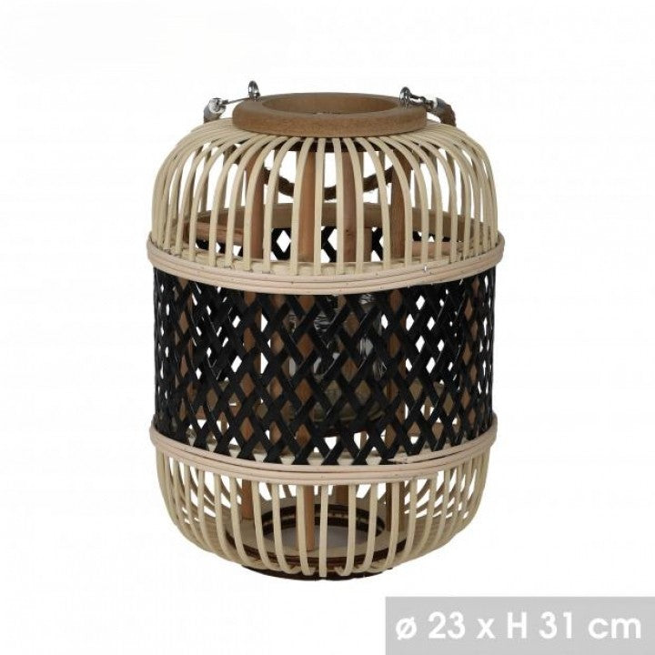 Lanterne Yoko en bambou et métal noir - à poser en décoration naturelle osier rotin intérieur & extérieur