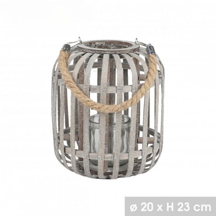 Lanterne Sean bambou grisonné déco naturelle osier rotin intérieur & extérieur - à poser ou suspendre -