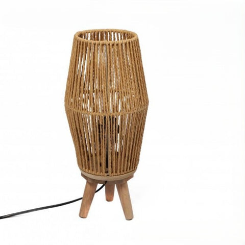 LAMPE DE CHEVET EN CORDE AVEC TREPIED EN BOIS