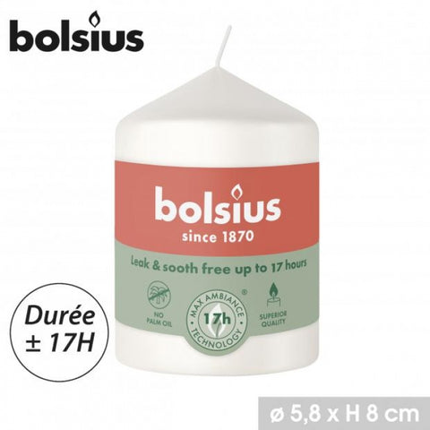 Bougie Pilier Blanche Longue Durée 17 HEURES ! Qualité Pro "Bolsius"