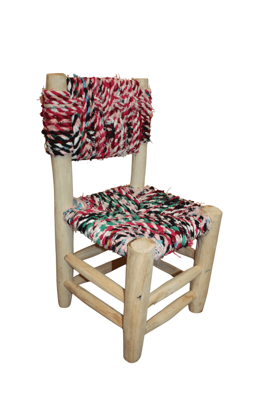 BELLE CHAISE ENFANT - en Bois de Citronnier et Tissu Recyclé - Artisanal - Marocaine - Solide - Durable -