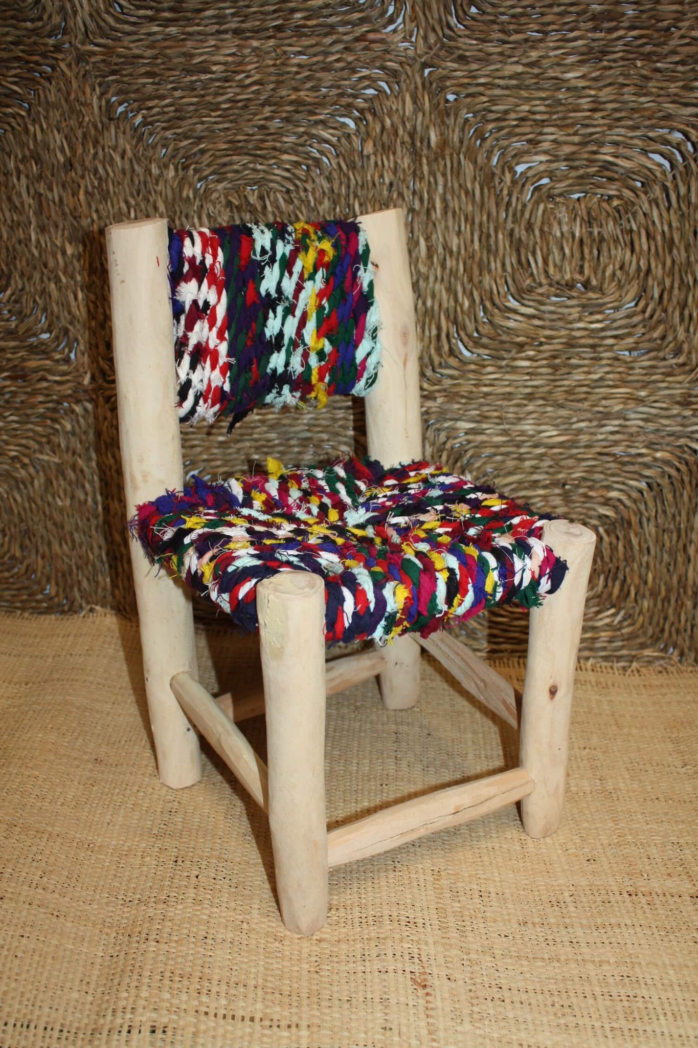 Chaise Enfant - En Bois Citronnier & Tissu recyclé - Artisanal Marocain berbère - FAIT MAIN -