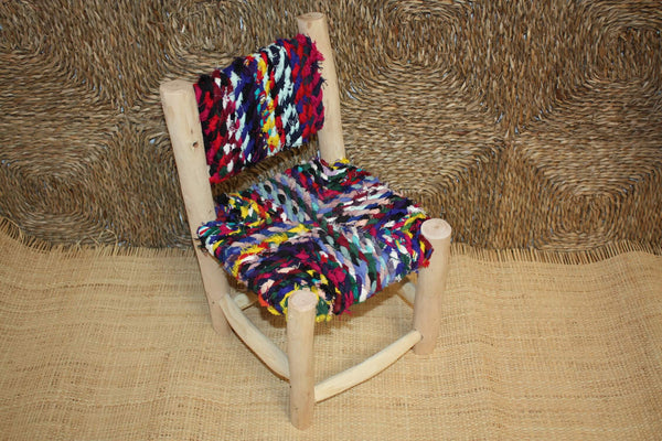Chaise Enfant - En Bois Citronnier & Tissu recyclé - Artisanal Marocain berbère - FAIT MAIN -