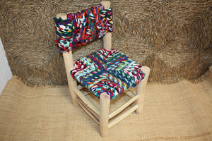 BELLE CHAISE ENFANT - en Bois de Citronnier et Tissu Recyclé - Artisanal - Marocaine - Solide - Durable -