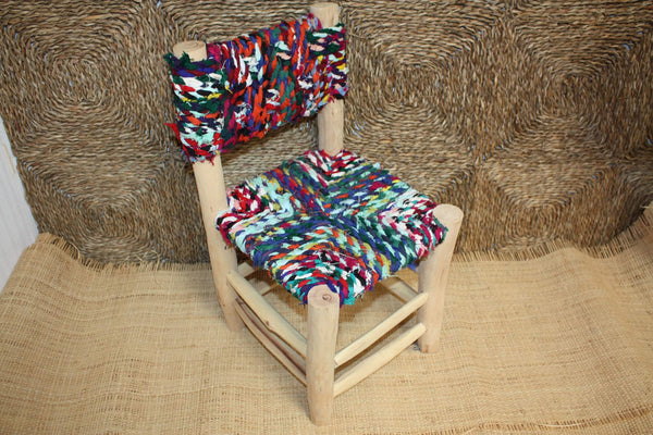 BELLE CHAISE ENFANT - en Bois de Citronnier et Tissu Recyclé - Artisanal - Marocaine - Solide - Durable -