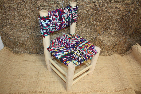 BELLE CHAISE ENFANT - en Bois de Citronnier et Tissu Recyclé - Artisanal - Marocaine - Solide - Durable -