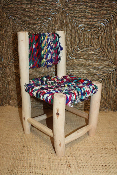 Chaise Enfant - En Bois Citronnier & Tissu recyclé - Artisanal Marocain berbère - FAIT MAIN -