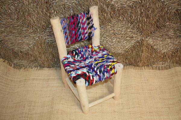 Chaise Enfant - En Bois Citronnier & Tissu recyclé - Artisanal Marocain berbère - FAIT MAIN -