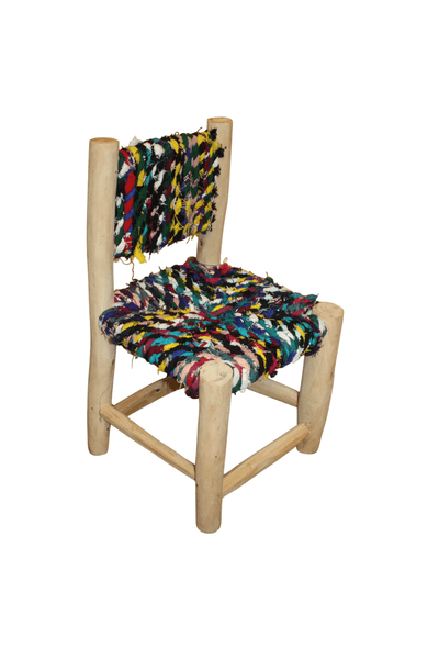 Chaise Enfant - En Bois Citronnier & Tissu recyclé - Artisanal Marocain berbère - FAIT MAIN -