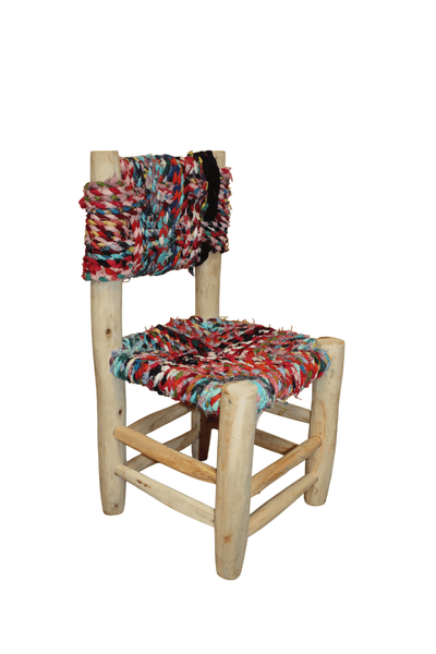 BELLE CHAISE ENFANT - en Bois de Citronnier et Tissu Recyclé - Artisanal - Marocaine - Solide - Durable -