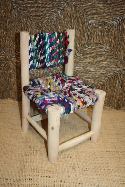 Chaise Enfant - En Bois Citronnier & Tissu recyclé - Artisanal Marocain berbère - FAIT MAIN -