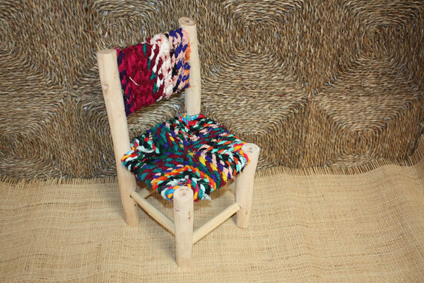 Chaise Enfant - En Bois Citronnier & Tissu recyclé - Artisanal Marocain berbère - FAIT MAIN -