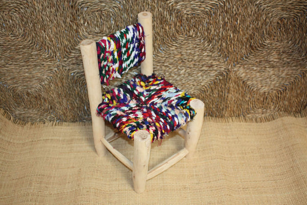 Chaise Enfant - En Bois Citronnier & Tissu recyclé - Artisanal Marocain berbère - FAIT MAIN -
