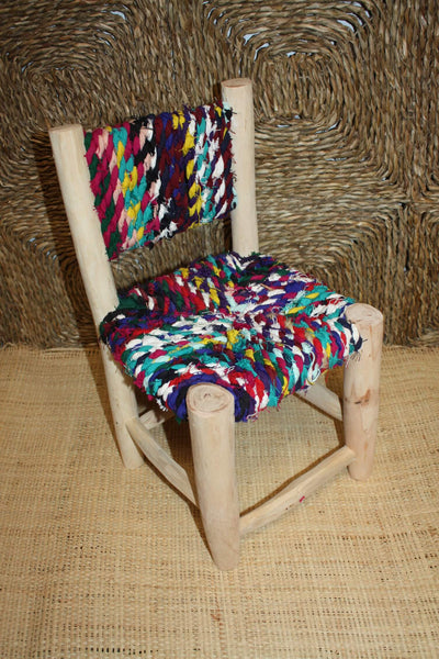 Chaise Enfant - En Bois Citronnier & Tissu recyclé - Artisanal Marocain berbère - FAIT MAIN -