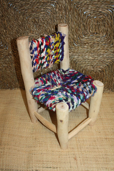 Chaise Enfant - En Bois Citronnier & Tissu recyclé - Artisanal Marocain berbère - FAIT MAIN -