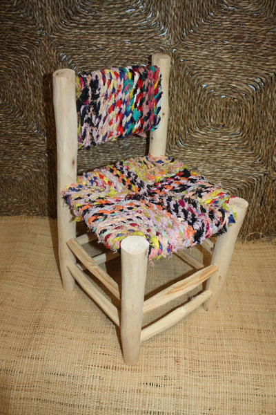 BELLE CHAISE ENFANT - en Bois de Citronnier et Tissu Recyclé - Artisanal - Marocaine - Solide - Durable -