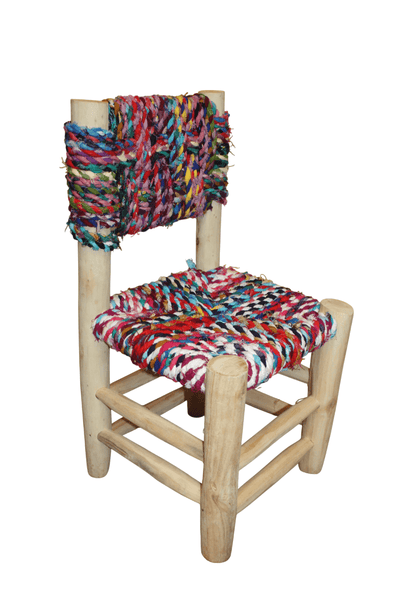 BELLE CHAISE ENFANT - en Bois de Citronnier et Tissu Recyclé - Artisanal - Marocaine - Solide - Durable -