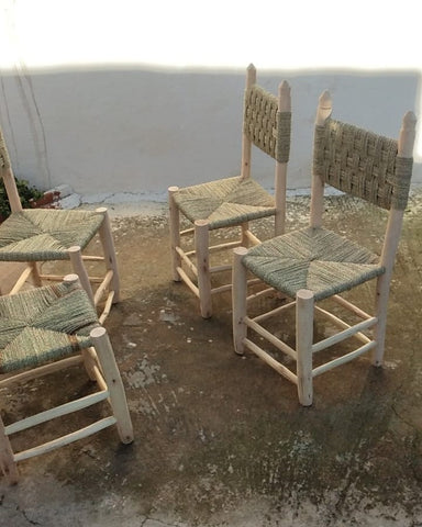Chaise de salle à manger - Siège En Bois d'Eucalyptus - ARTISANAL MAROCAIN - Décoration Bohème Boho