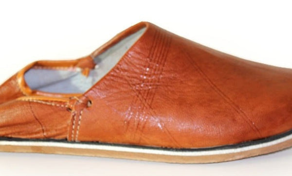 Babouches CUIR Camel avec Talons - Fabrication Marocaine 100% FAIT MAIN - Homme & Femme - Du 35 au 45 -