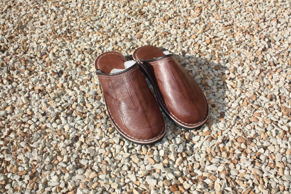 Brown LEATHER SLIPPER - 100% HANDMADE Berber manufacturing - Man &amp; Woman - From 38 to 45 -