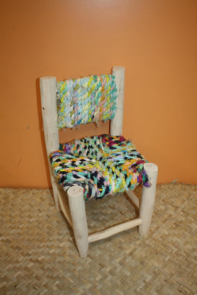 Children's Chair - In Lemon Wood &amp; Recycled Fabric - Moroccan Berber Craftsmanship - HANDMADE -