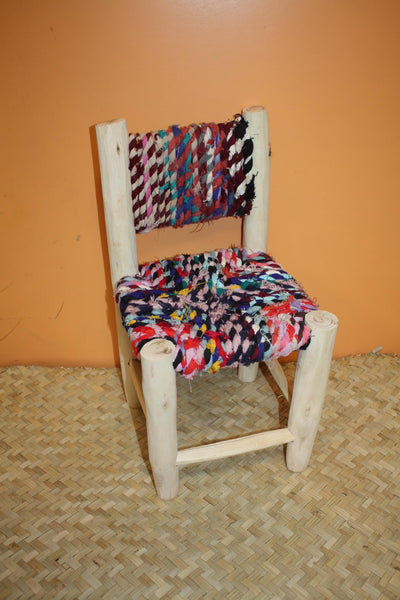 Kinderstuhl - Aus Zitronenholz und recyceltem Stoff - Marokkanische Berber-Handwerkskunst - HANDGEFERTIGT -