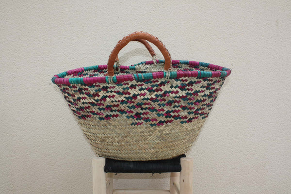 MAGNIFICENT Basket "GZOULA" Tote bag Couffin in natural palm - Leather handles - markets shopping beaches