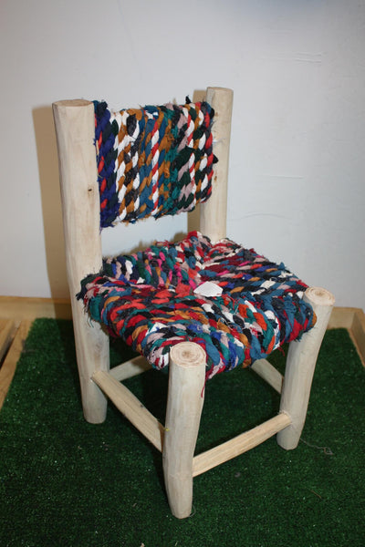 Children's Chair - In Lemon Wood &amp; Recycled Fabric - Moroccan Berber Craftsmanship - HANDMADE -