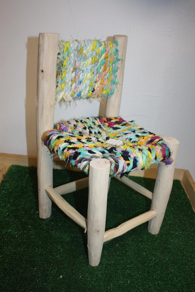 Children's Chair - In Lemon Wood &amp; Recycled Fabric - Moroccan Berber Craftsmanship - HANDMADE -