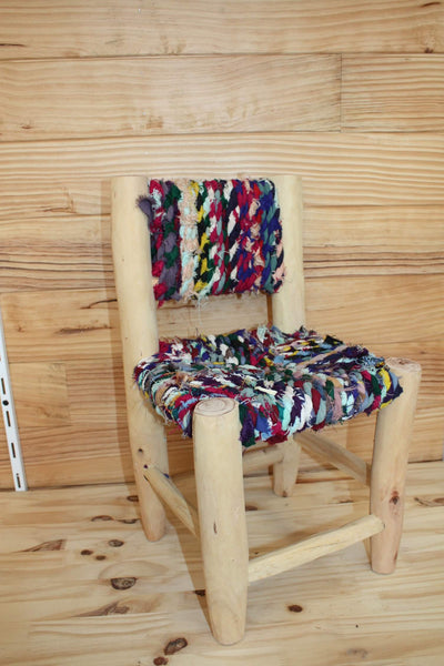 Children's Chair - In Lemon Wood &amp; Recycled Fabric - Moroccan Berber Craftsmanship - HANDMADE -