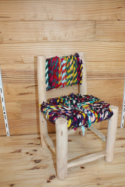 Children's Chair - In Lemon Wood &amp; Recycled Fabric - Moroccan Berber Craftsmanship - HANDMADE -