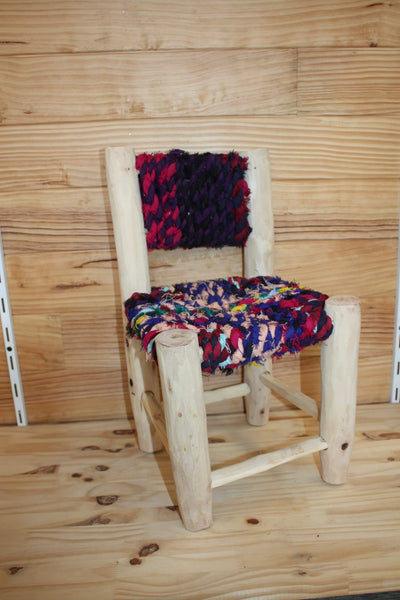 Children's Chair - In Lemon Wood &amp; Recycled Fabric - Moroccan Berber Craftsmanship - HANDMADE -