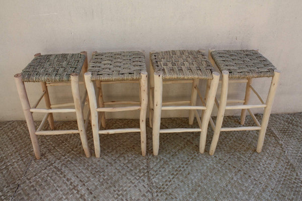 Tabouret Haut de Bar - BOIS & CORDE - Fait Main - Artisanat Beldi Marocain