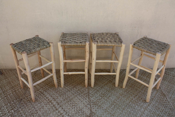 Tabouret Haut de Bar - BOIS & CORDE - Fait Main - Artisanat Beldi Marocain