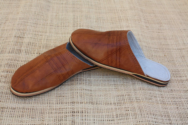Babouches SEMELLES en PNEUS recyclés ! Cuir Camel - Ultra Solide - Homme & Femme - Du 35 au 45