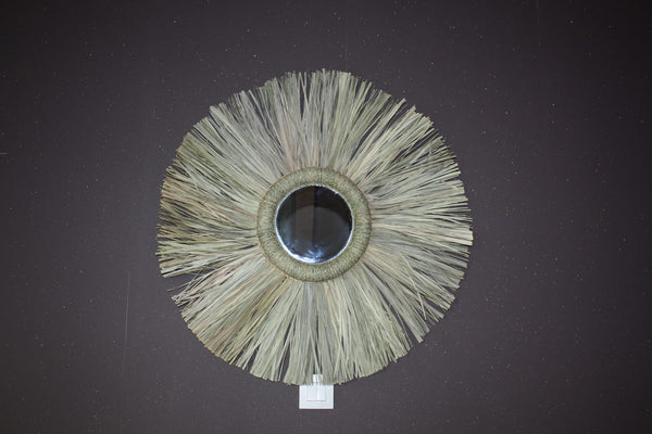 SUPERB SUN round wall mirror - Choice of Large or XXL - Artisanal &amp; Original rattan straw raffia - Bohemian and Chic decor -