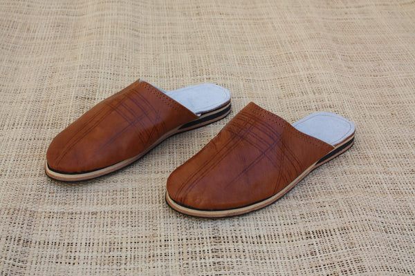 Babouches homme en cuir marron fabriquées à la main