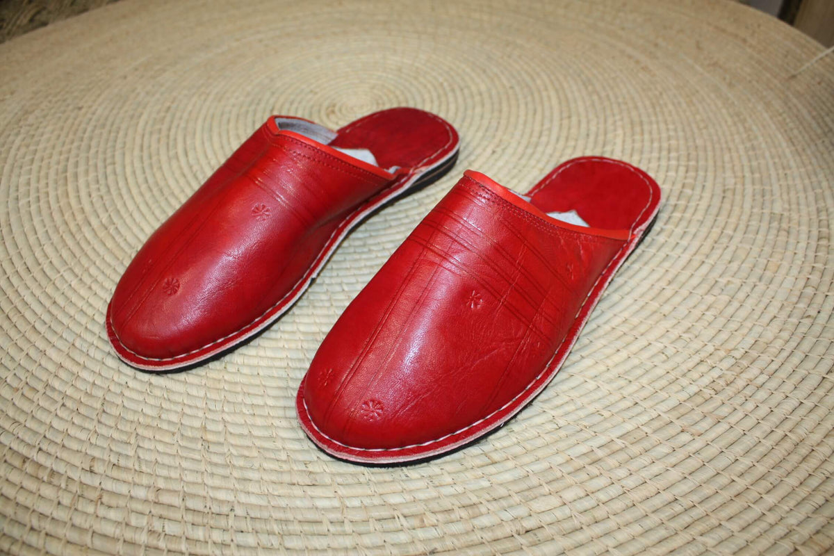 Babouches Berbères En Cuir – Fait Main Au Maroc – Bleu – Bout Rond – Homme