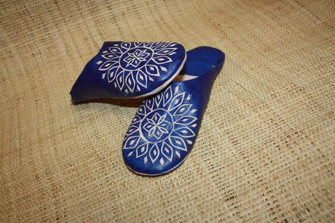 BABOUCHES souples pour Femme en cuir bleu - Chaussons cuir confortables. Fabriquées à la main 100% artisanale et naturelle - Du 36 au 42 !