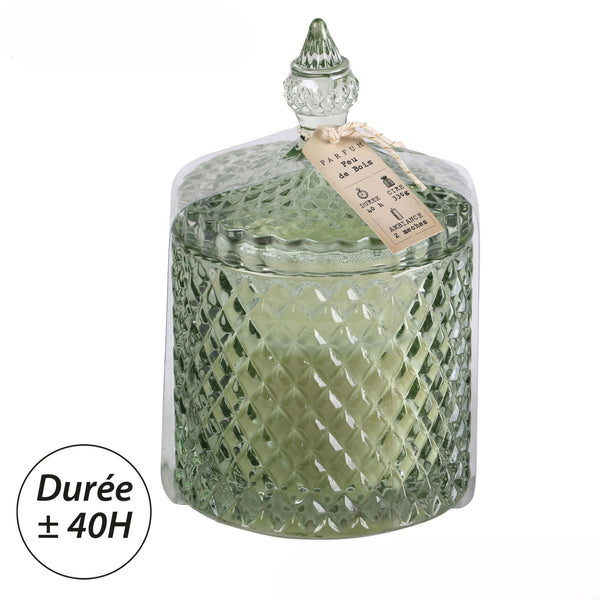 Superbe bougie Pearl - longue durée - bonbonnière verre - 2 senteurs au choix