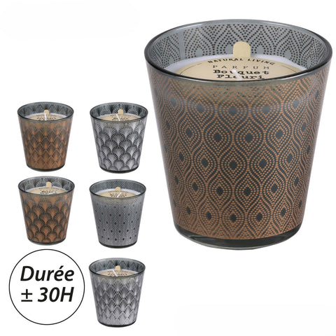 Bougie Shine - verre avec motifs - longue durée 30H - 2 senteurs au choix