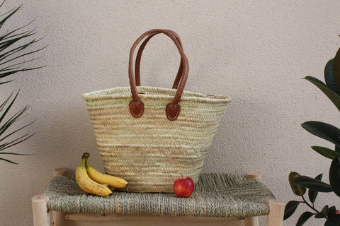 Hervorragende Tasche mit langen runden Griffen Kamelimitat - Einkaufstasche Strohkorb Einkaufen Strand einkaufen