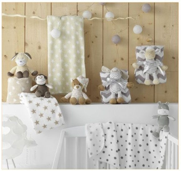 DOUDOU + PLAID 75x100cm - Peluche douce bébé : Hippopotame, Chien ou mouton