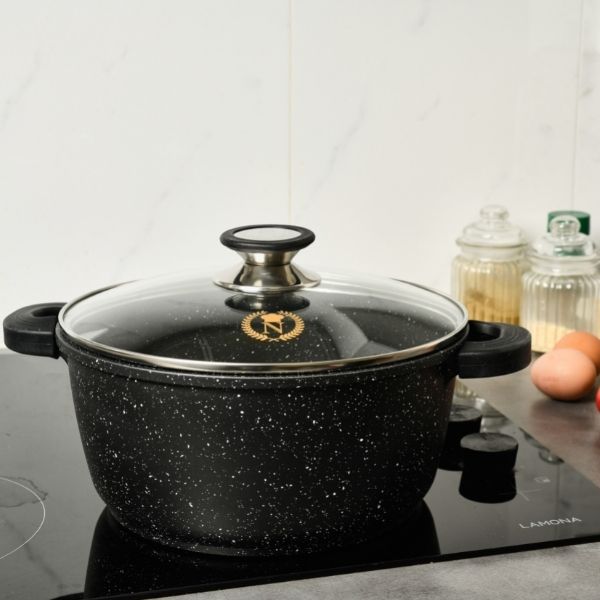 High casserole dish + lid - Non-stick coating for ALL HEATERS - Silicone handle - Ø28cm and Ø36cm -